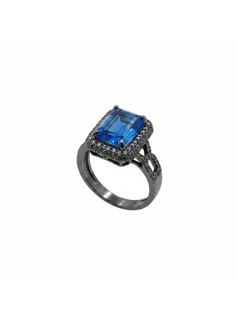 Drama Queen Dreams Lab-Created Ocean Blue Quartz Ring w/ Hematite Plating 8